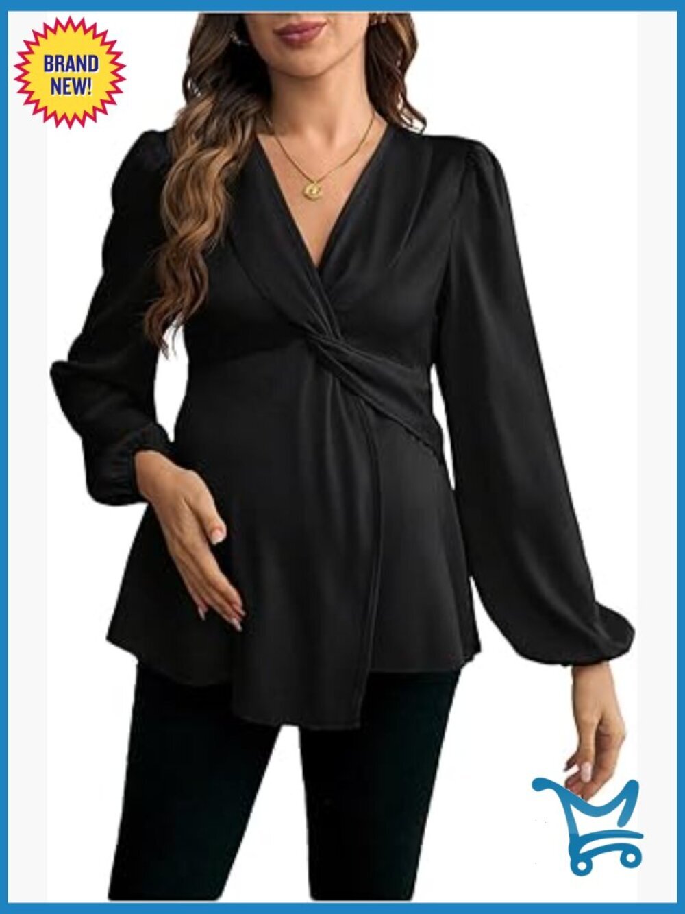 Maternity Blouse V Neck Lantern Sleeve Peplum Top Work